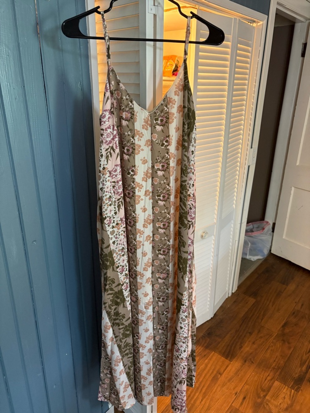 Andree Floral Stripe Maxi Dress in Olive, Cream & Blush